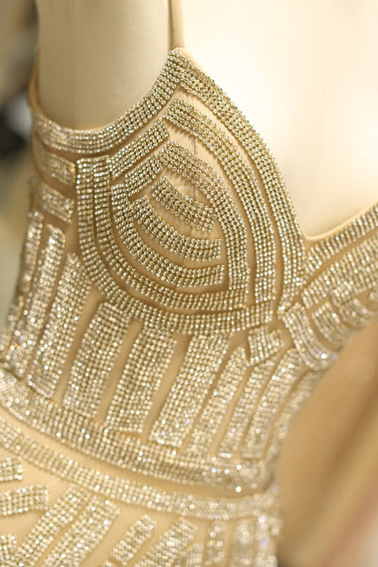 V-Neck Spaghetti Straps Beaded Empire Mermaid Party Prom Dress