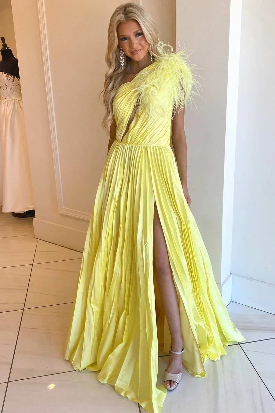 Elegant Satin A-Line One Shoulder With Side Slit Party Prom Dress