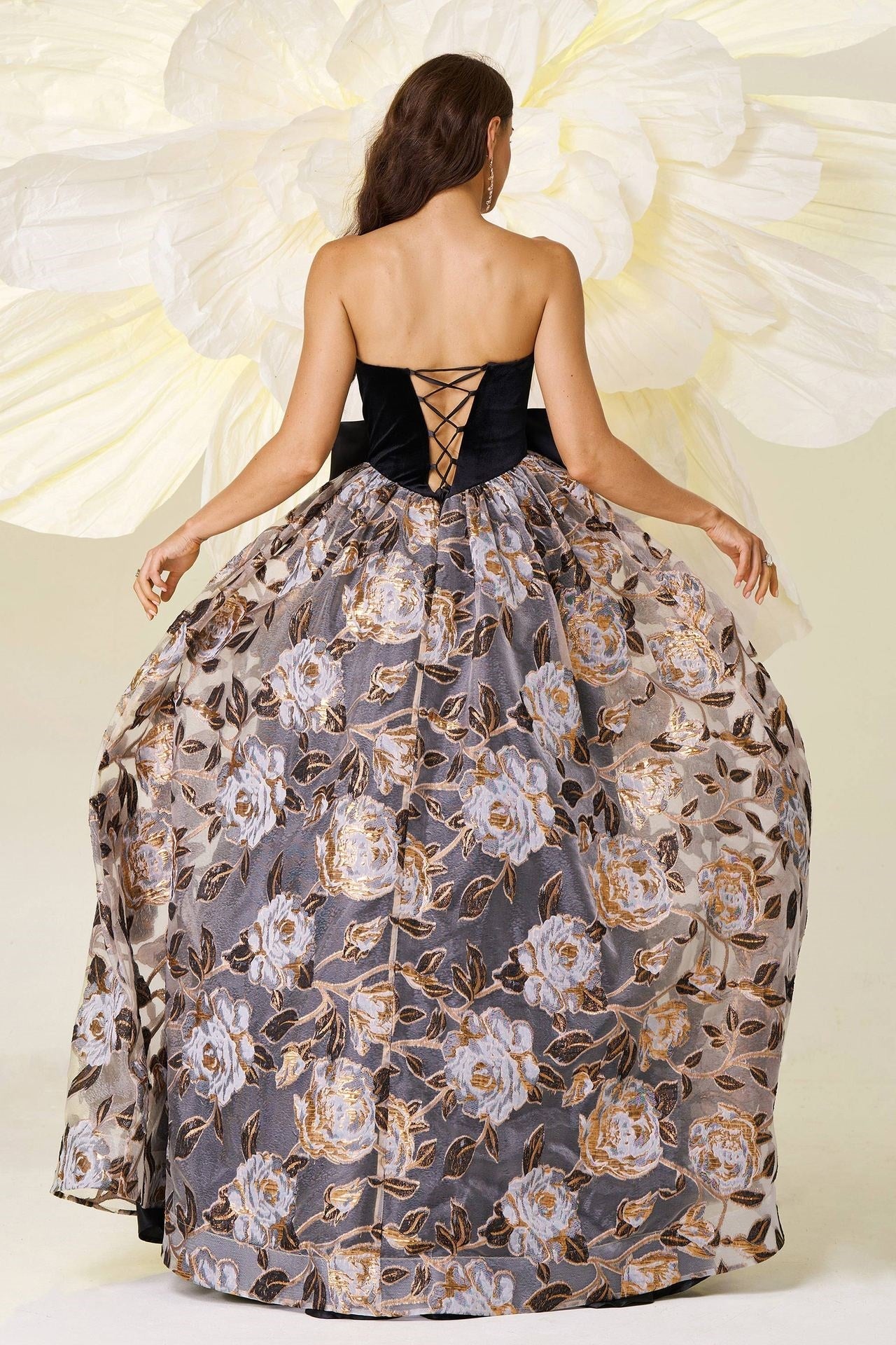 Elegant Strapless Empire Floral A-Line Party Evening Dress