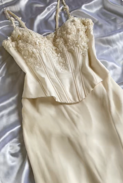 Elegant Ivory 2 Pieces Mermaid Long Party Dress Birthday Outfits MD7496