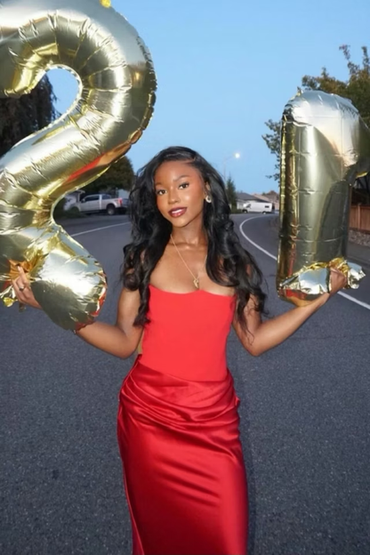 Charming Red Mermaid Strapless Satin Prom Dress Evening Dress SH1754