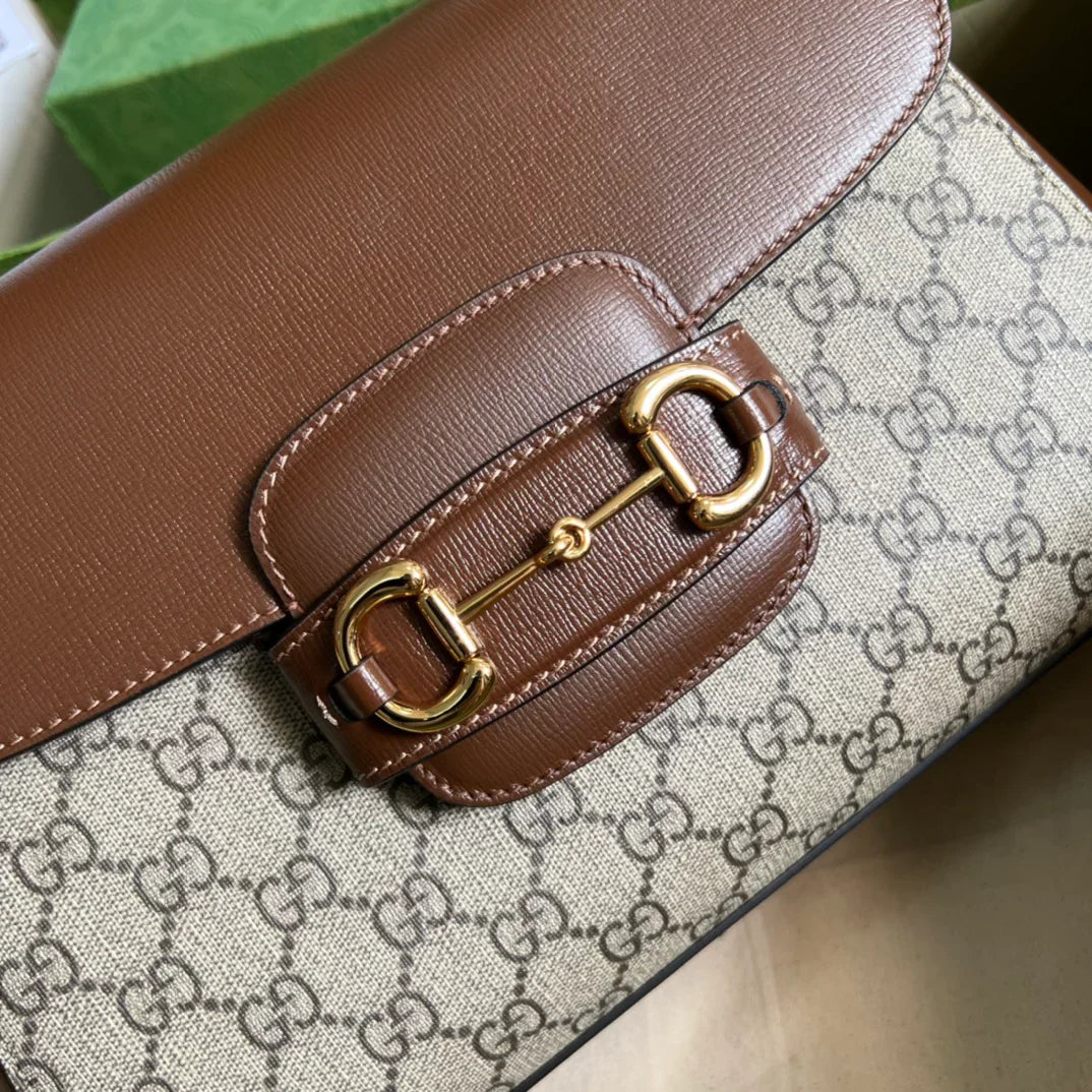 Gucci Horsebit 1955 Medium Ophidia and Brown Leather 29x20x13cm