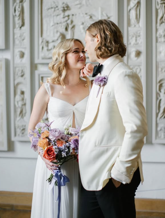 Flowy A Line Spaghetti Strap White Chiffon Wedding Dresses with Slit SH4702