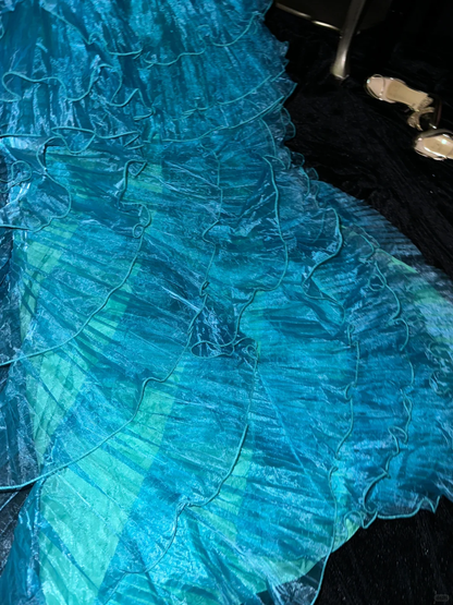 Charming Mermaid Sweetheart Neck Ruffle Blue Chiffon Organza Party Dress Evening Dress SH3063