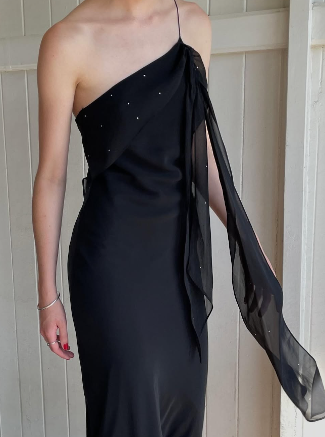Sexy Sheath Spaghetti Strap Beaded Black Chiffon   Long Prom Dress Prom Dress SH2650