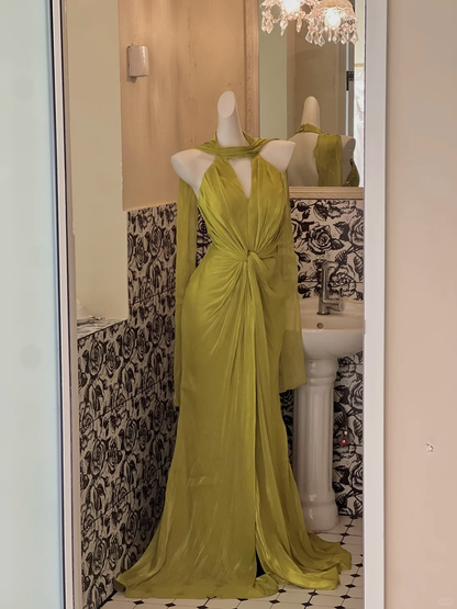 Flowy Green Mermaid V Neck Chiffon Long Party Dress Prom Dress Formal Dress SH3851