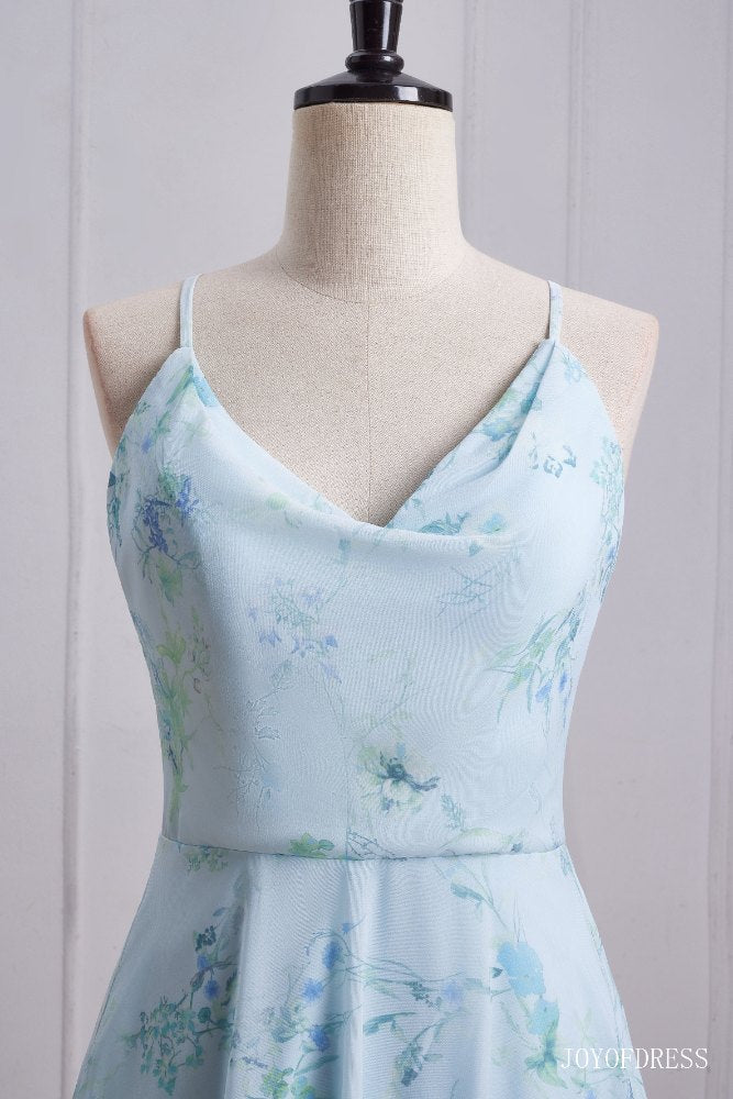 Floral Print A-Line Criss Cross Back Bridesmaid Dress
