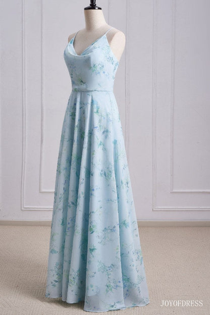 Floral Print A-Line Criss Cross Back Bridesmaid Dress