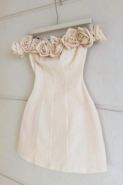 Florals Off-Shoulder Satin A-Line Empire Homecoming Dress