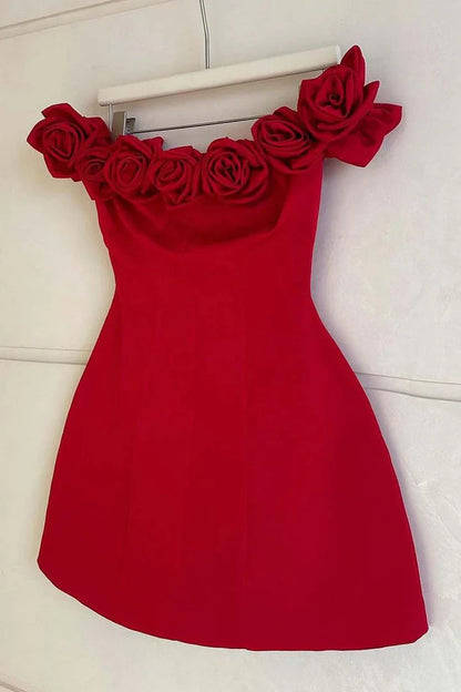 Florals Off-Shoulder Satin A-Line Empire Homecoming Dress