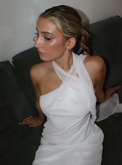Elegant Sheath One Shoulder White Chiffon Long Prom Dress Evening Dress SH2340