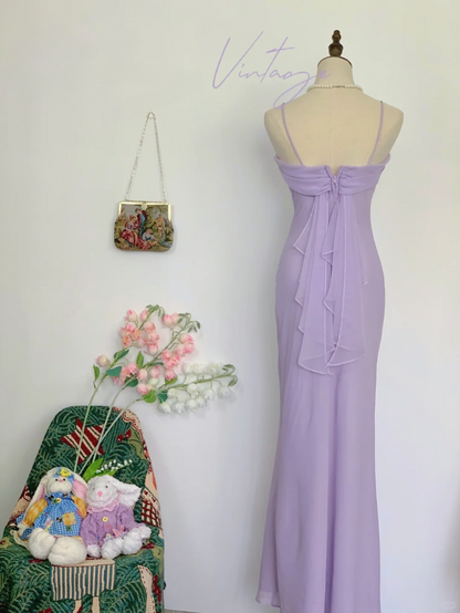 Vintage Purple Simple Mermaid Spaghetti Strap Chiffon Prom Dress Outfits SH4956