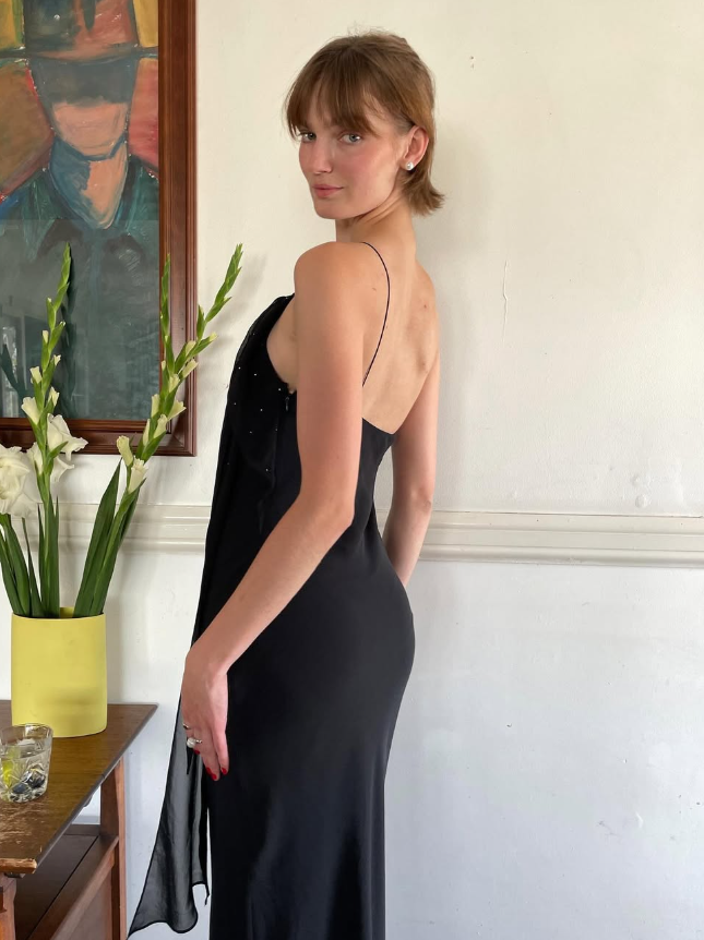 Sexy Sheath Spaghetti Strap Beaded Black Chiffon   Long Prom Dress Prom Dress SH2650