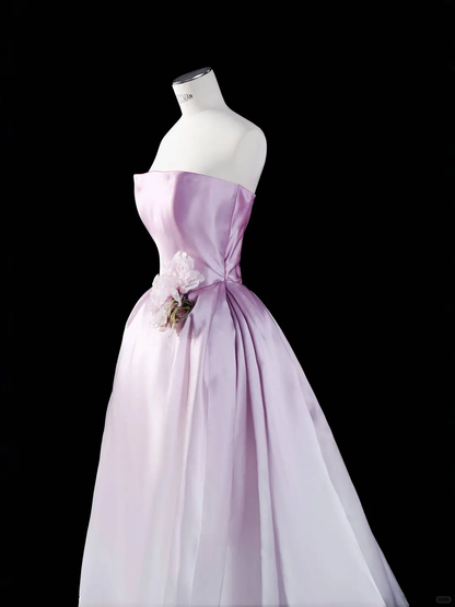 Pink Ombre A Line Strapless Flower Satin Party Dress Evening Dress SH3378