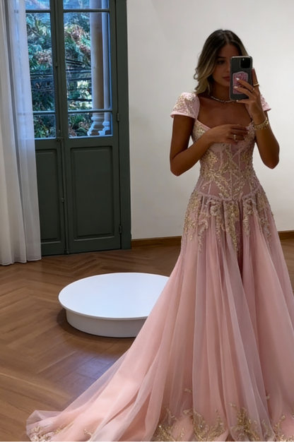 Baby Blue A Line Exquisite Beaded Tulle Prom Dress Wedding Guest Dress SH4723