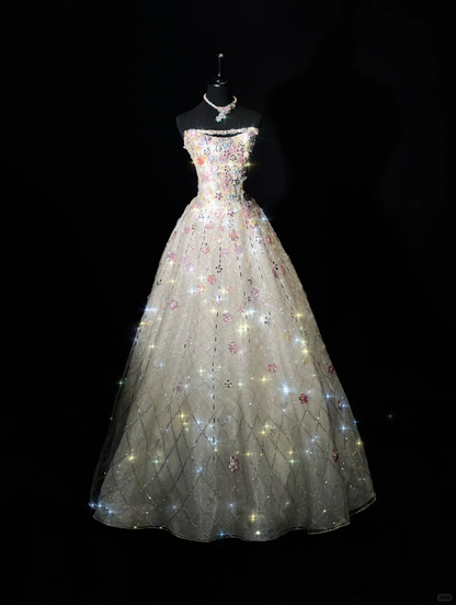 Dreamy Ball Gown Sweetheart Neck Sequin Beaded White Tulle Prom Dress 18th Birthday Dress SH4922