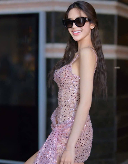 Sexy A Line Straps Pink Sequin Short Homecoming Dress SH4789