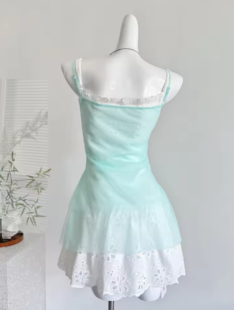 Elegant Spaghetti Straps Lace A Line Short Vacation Dress Short Birthday Dress D480