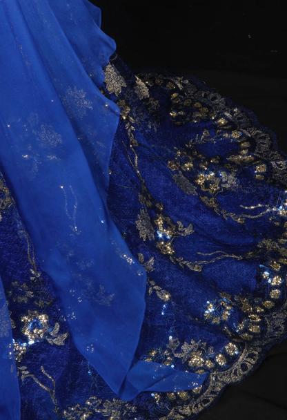 Chic Royal Blue Chiffon Sequin Beaded Mermaid Long Party Dress Birthday Dress D2229