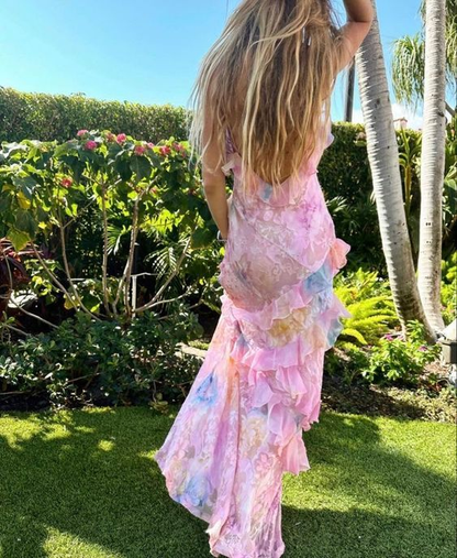 Unique Pink Ruffles Long Prom Dress Evening Dress SH978