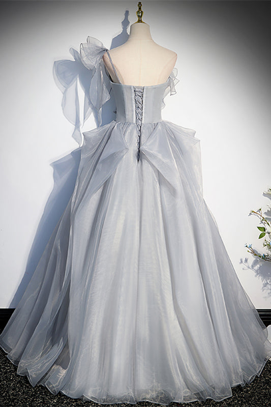 Asymmetrical Straps A-Line Ruffle Lace-Up Long Formal Dress