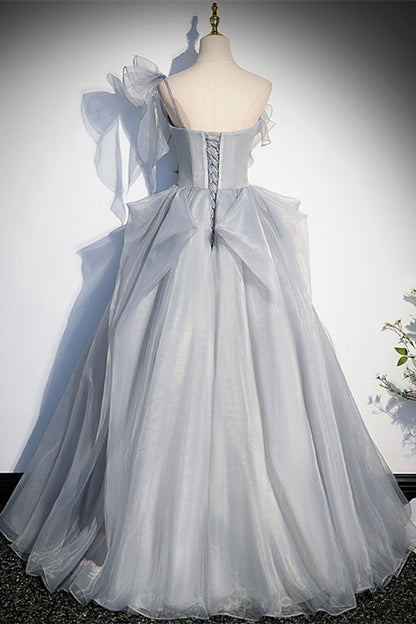 Asymmetrical Straps A-Line Ruffle Lace-Up Long Formal Dress