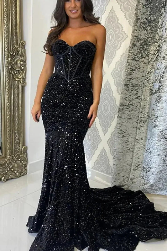 Glitter Sweetheart Strapless Fully Sequins Prom Dress
