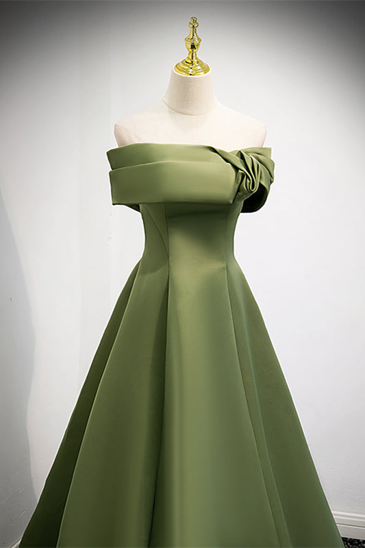 Casual Satin A-Line Off-Shoulder Green Party Evening Dress