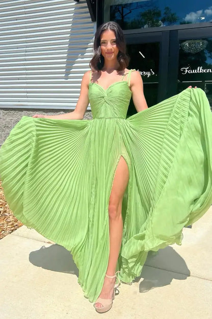 Green A-Line Empire Sweetheart Sleeveless Party Prom Dress