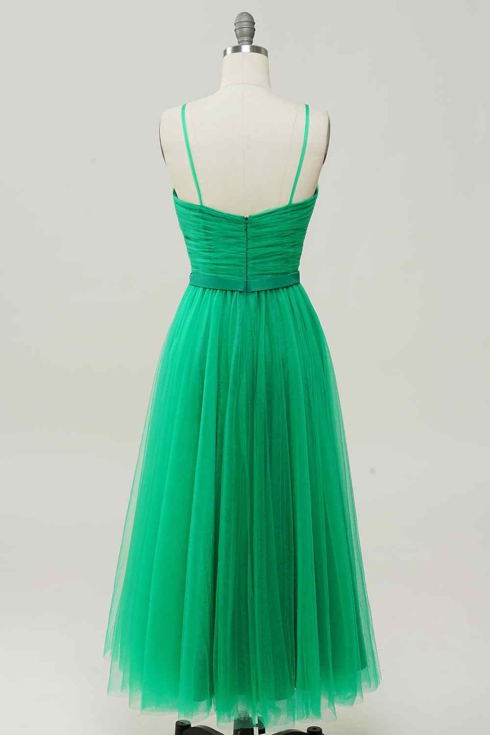 Green A-line Sweetheart Sleeveless Tulle Midi Party Prom Dress
