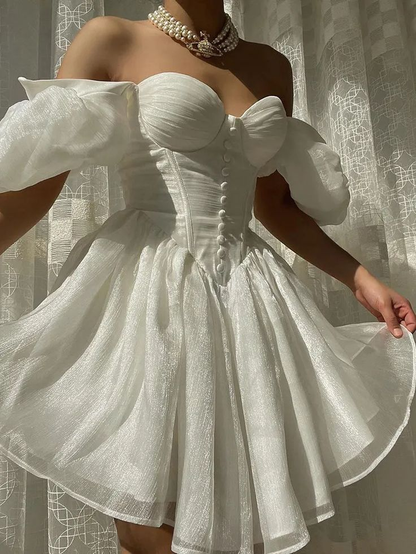 Classy Black Sweetheart Neck Organza Short Party Dress Off The Shoulder Birthday Outfits Homecoming Dress S886