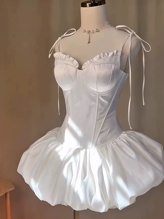 Elegant White Satin Short Birthday Outfits A Line 6th Grade Homecoming Dress S920