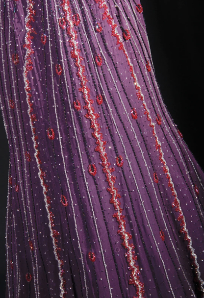 Purple Vintage V Neck Halter Satin Beaded Mermaid Long Party Dress Backless Evening Gown D2237