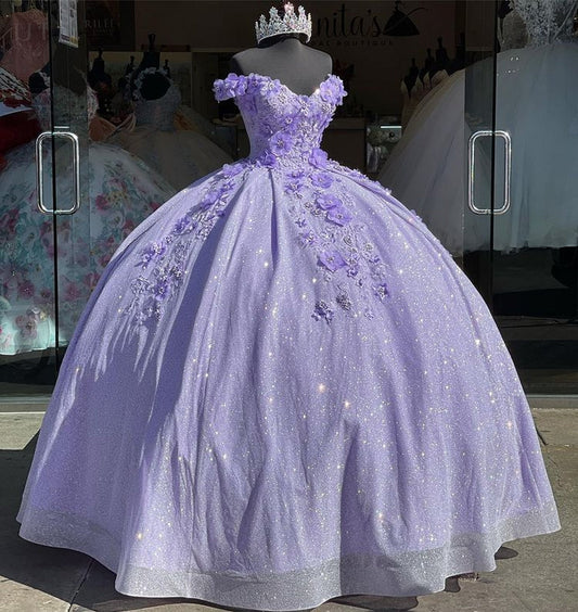 Light Sky Blue Quinceanera Dresses Ball Gown Off Shoulder 3D Rose Flowers Puffy Sweet 16 Dress Celebrity Party Gowns Graduation SA1614