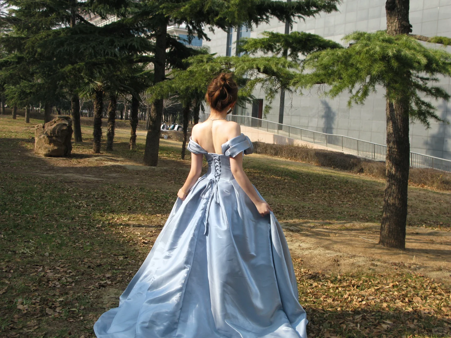 Blue A Line Off the Shoulder Flower Satin Long Party Dress Birthday Dress SH2908