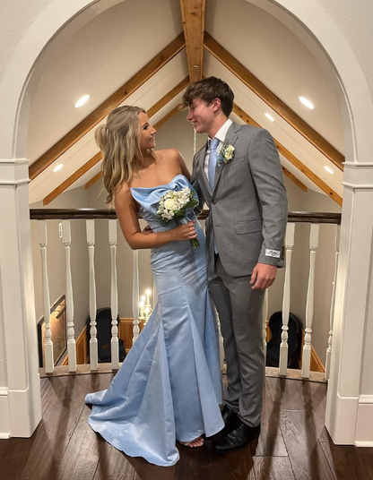 Beautiful Blue Bow Strapless Mermaid Prom Dress SH860