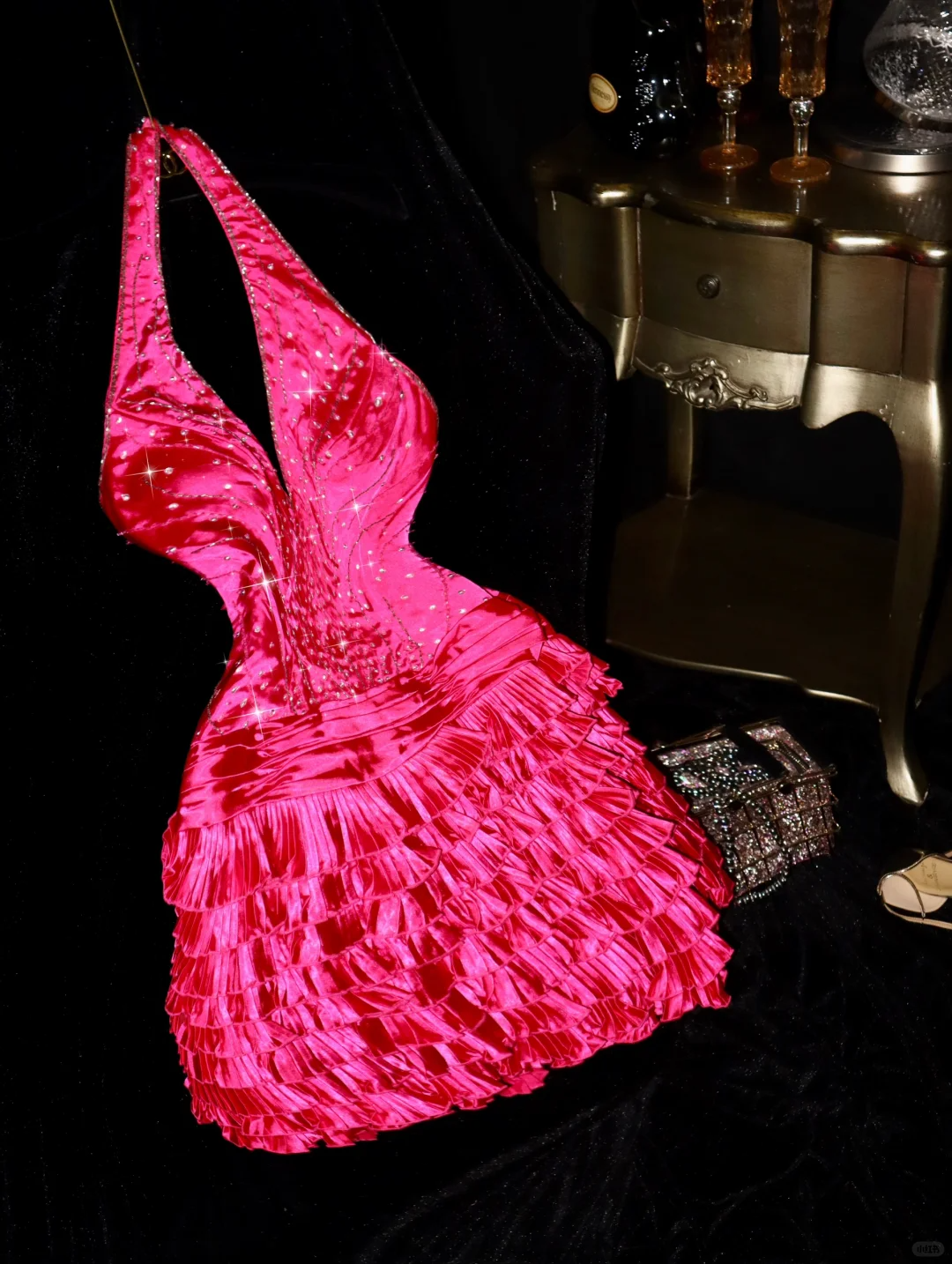 Barbie Pink Cute A Line Halter Beaded Layered Satin Short Homecoming Dress Party Dress SH3049