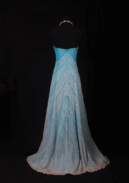 Dreamy Blue Strapless Chiffon Beaded Mermaid Long Birthday Party Dress Formal Prom Dresses D2238