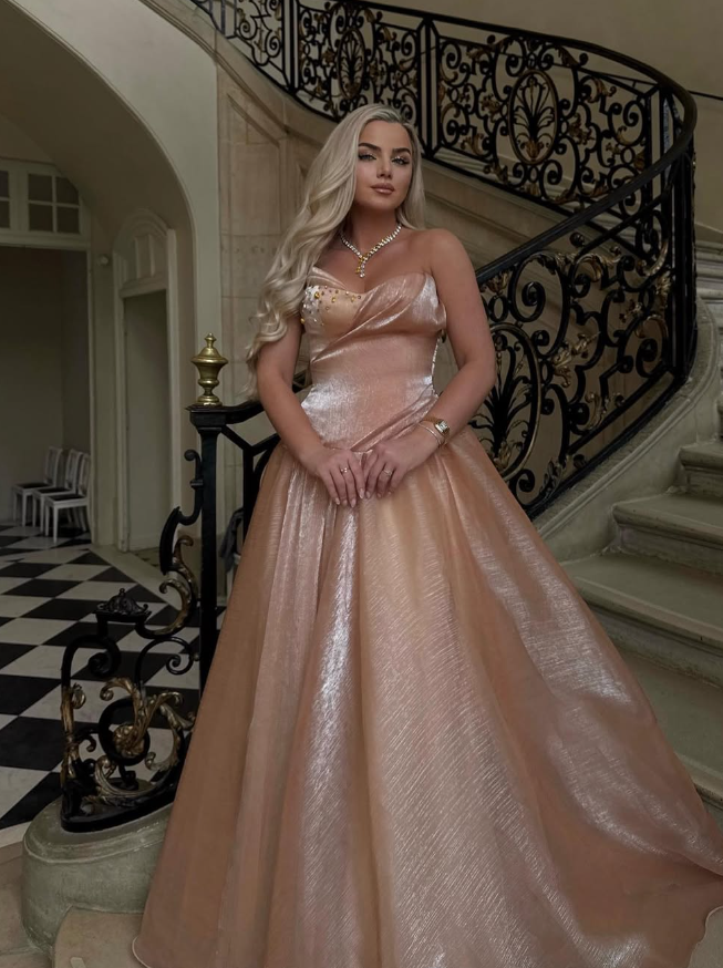 Elegant A Line Sweetheart Neck Beaded Satin Long Prom Dress Evening Dress SH2269