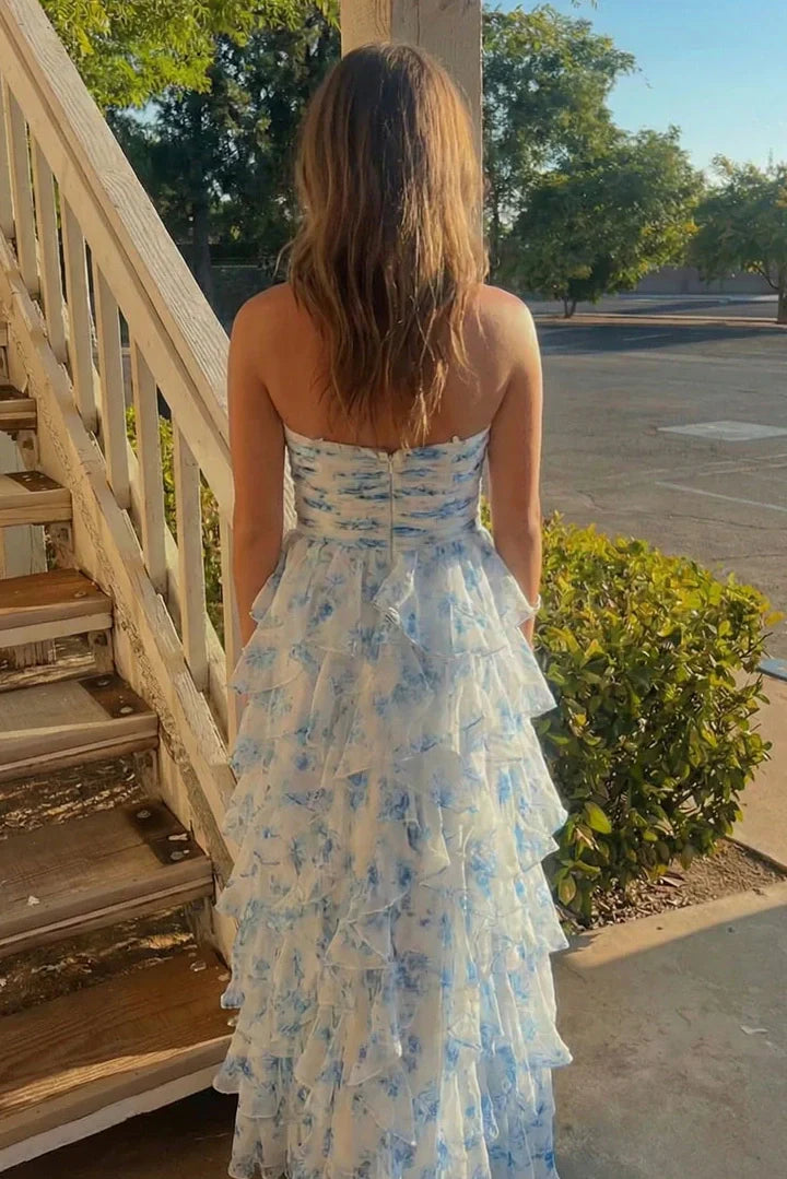 Halter Sleeveless A-Line Ruffle Tiered Long Party Prom Dress