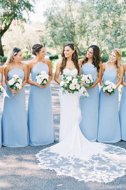 High Neck Sleeveless Floor-Length Bridesmaid Dress