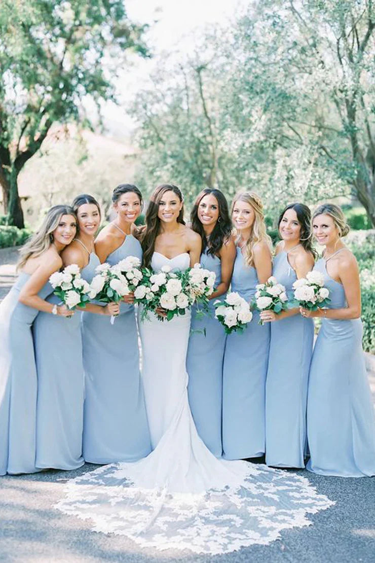 High Neck Sleeveless Floor-Length Bridesmaid Dress