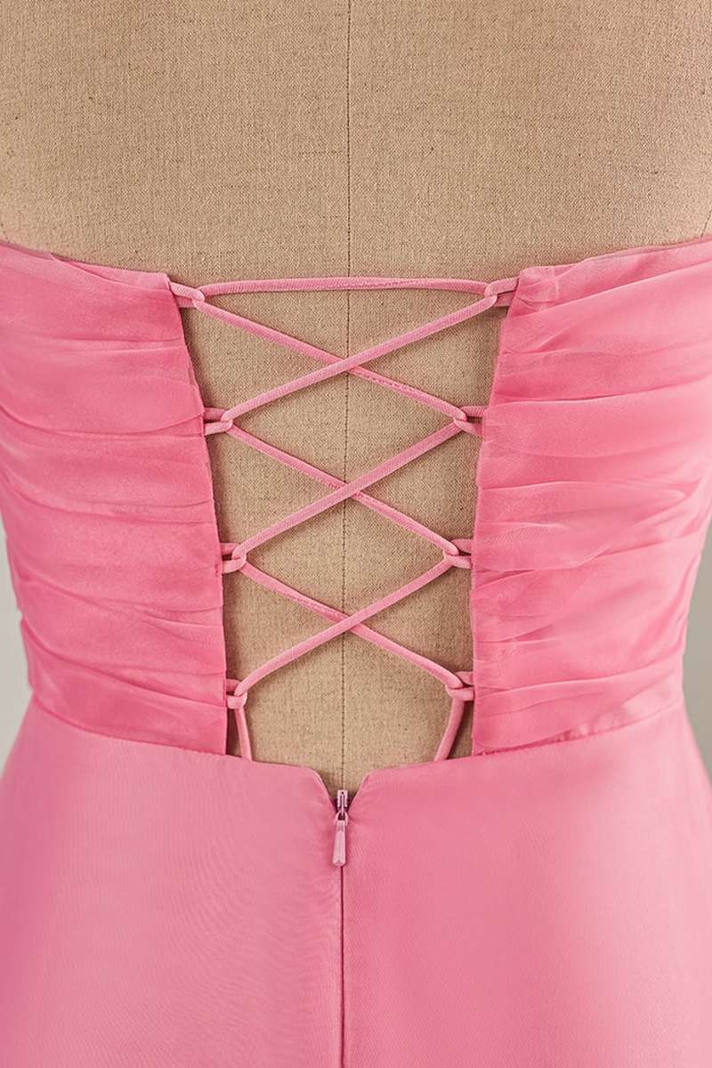 Hot Pink Strapless Chiffon Knee Length Homecoming Dress