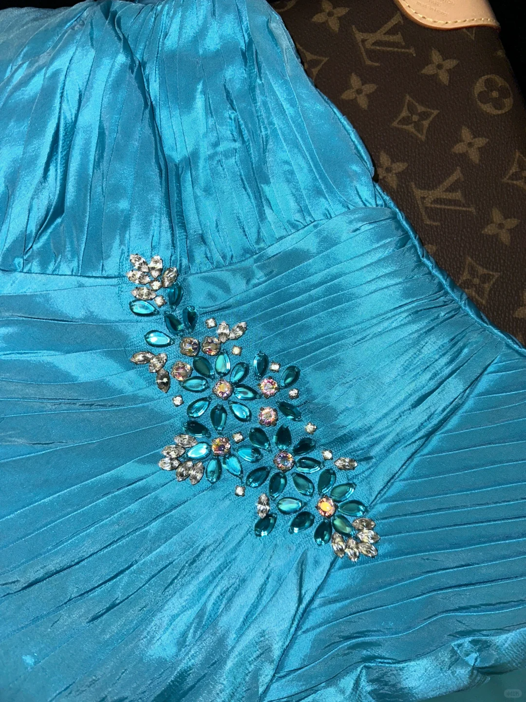 Blue Mermaid Straps Beaded Satin Long Party Dress Evening Dress SH3138