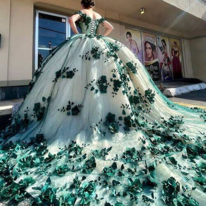 Red Off The Shoulder 3D Flowers Sweet 16 Party Dress Quinceanera Dresses  SH822