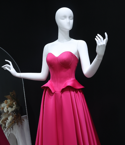 Hot Pink A Line Sweetheart Neck Satin Long Sweep Prom Dress Evening Dress SH2371