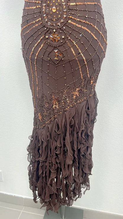 Pretty A Line Spaghetti Straps Chiffon Prom Dresses With Beads Long Evening Gowns P2307