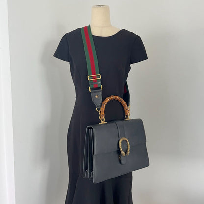 Gucci Dionysus Bamboo Black Leather Handbag