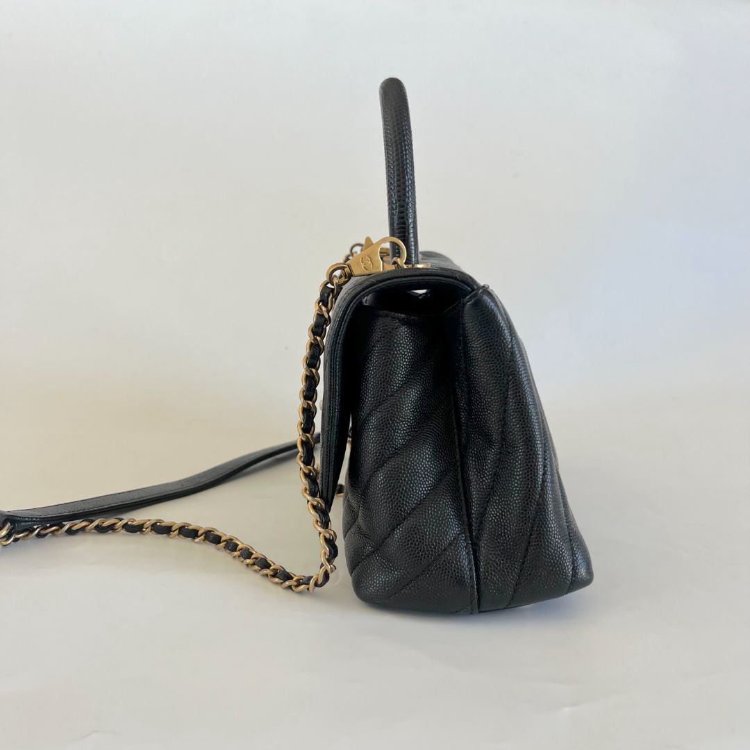 Chanel Coco Handle Black Chevron Mini Bag