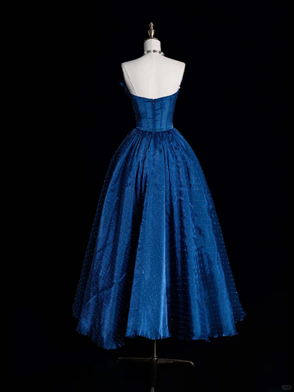 Elegant A Line Strapless Blue Tulle Long Prom Dress Graduation Prom Dress SH2475